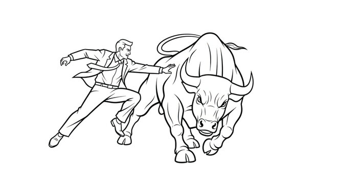 Man running from angry bull charge.