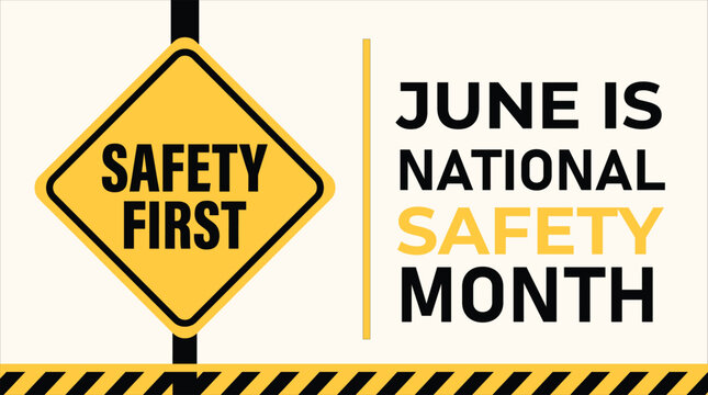 National safety month awareness campaign with warning sign and bold typography