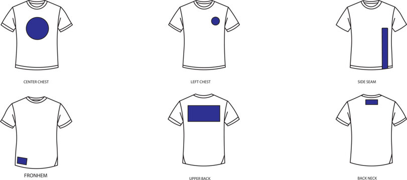 T shirt design placement guide with various print locations