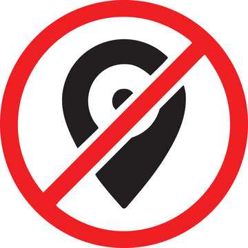 Prohibition sign with location pin icon vector graphic representing no entry or forbidden access to a place isolated on white