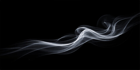 Wisps of Smoke on Black: Ethereal white smoke curls and flows gracefully against a stark black background, creating a mesmerizing and abstract visual. © Nipa