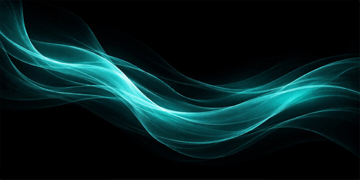 Aqua Waves Abstract: Dynamic aqua waves flow across a dark background, creating an abstract visual of motion and energy.