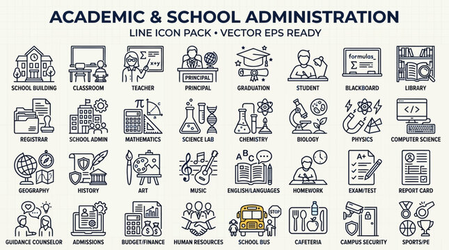 Academic school administration icons pack.