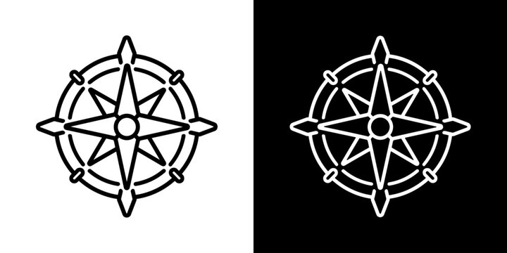Nautical compass icon concept in flat black and white style on clean background vector illustration design