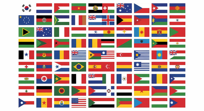 Collection of various international national flags on white background