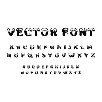 Winter snow vector font with melting ice cap alphabet letters set