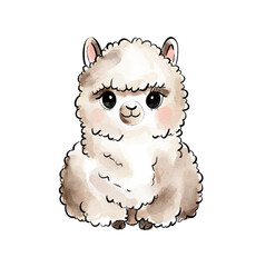 Cute cartoon llama sitting and looking at the viewer with a friendly expression on its face in a simple design style © NATALIA