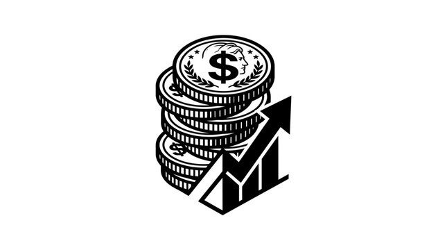 Stack of coins with growing graph.