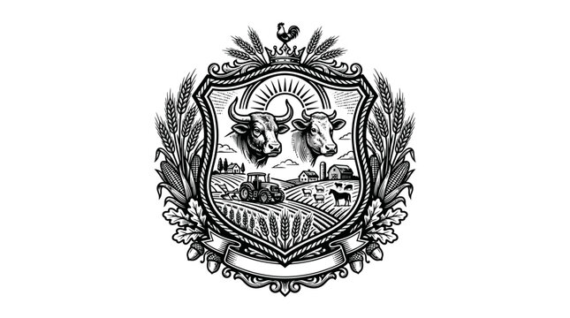 Vintage Emblem with Wheat and Leaves.