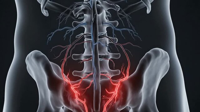 High-Resolution Render of Human Spine and Nervous System with Electric Signals on Dark Background for Medical and Biological Illustrations