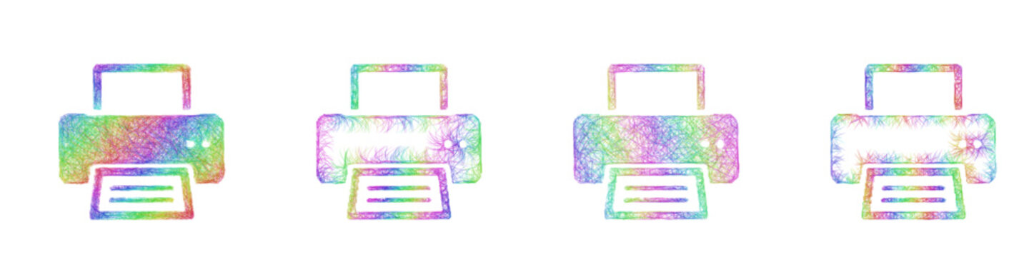 Multicolor sketch printer icon design set