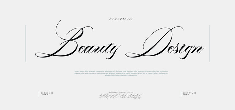 Beauty Design, Hand drawn calligraphic vector monoline font. Distress signature letters. Modern script calligraphy type. ABC typography latin signature alphabet. 