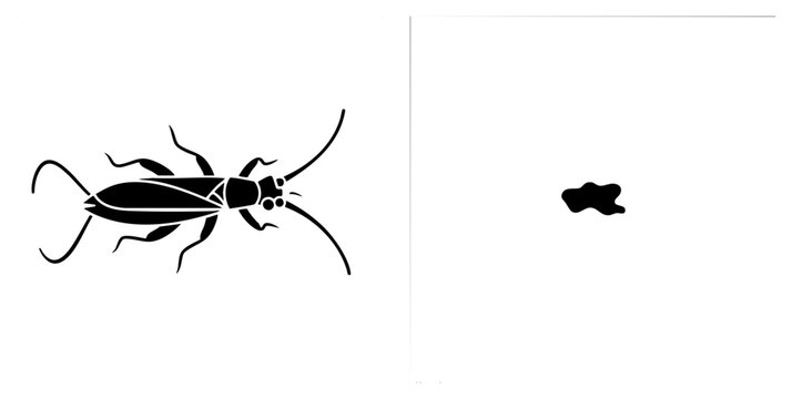 Stark black silhouette featuring a common roach and a wood cockroach. This insect specimen long antennae and segmented legs in a clean cutout style.