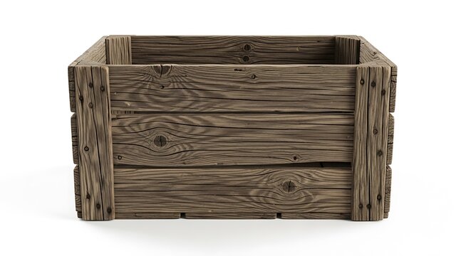 Brown Wooden Crate on White Background