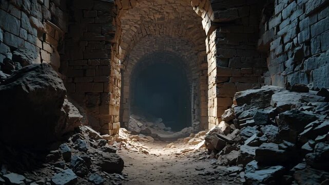 Ancient Stone Tunnel Entrance with Mysterious Dark Passage Ahead.