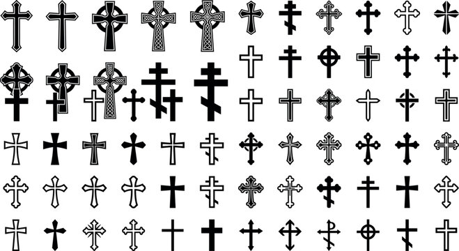 Collection of Various Christian Cross Symbols and Religious Icons Vector Set