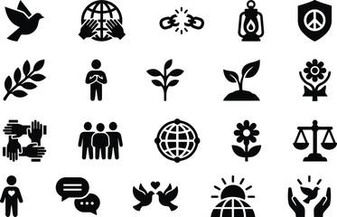 Fototapeta premium Black icons for peace, love, and environmental conservation