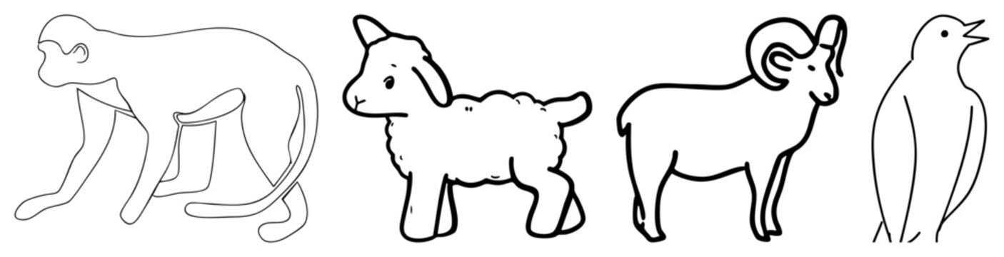 This set features a playful monkey, a little lamb, a sturdy ram, and a chirping bird. These simple of a primate, ewe, tup, and songbird create a clean aesthetic.
