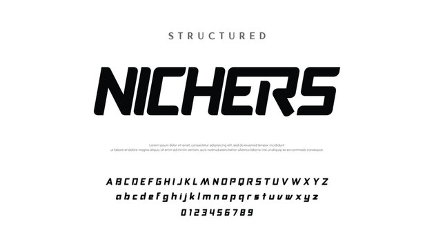 Digital modern alphabet font. Creative abstract urban, futuristic, fashion, sport, minimal technology typography.  Simple vector illustration with number modern, futuristic modern geometric font