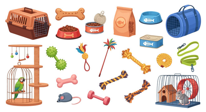Pet accessories, dog toys, pet care, colorful icons, 25 pet objects