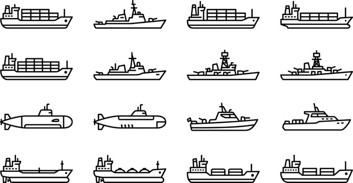 Ship Icon Illustration Featuring Maritime and Naval Scenes in Vector Artwork