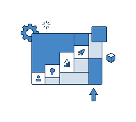 Fototapeta premium Minimal innovation dashboard panel as product with simple rectangular layout and evolving blocks representing ideas and