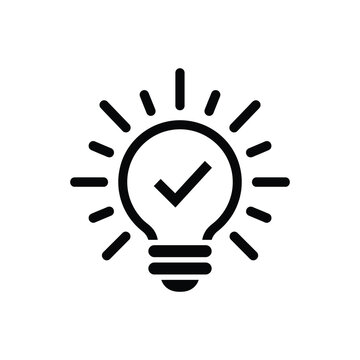Light bulb icon with a check mark inside representing a verified bright idea verified innovation