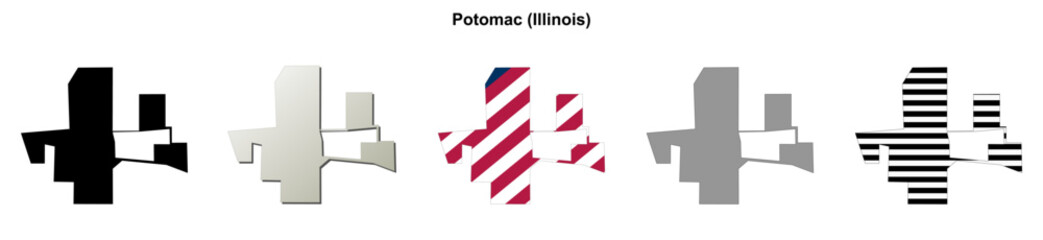 Fototapeta premium Potomac (Illinois) blank outline map set