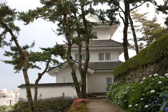 Japan Shimabara Castle on a cloudy winter day.