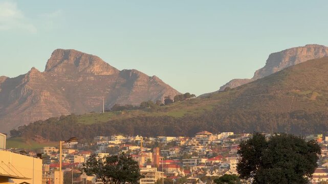 Devils Peak and Table Mountain at sunset as seen from Sea Point.