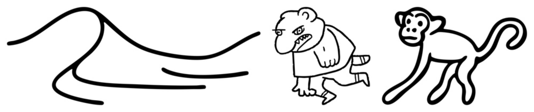 Whimsical primate or monkey companion walks alongside a strange little and funny. These hand drawn doodle characters feature bold and a playful, sketchy aesthetic.