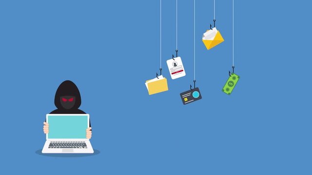 Hacker with laptop computer stealing confidential data, personal information and credit card detail. Hacking concept.