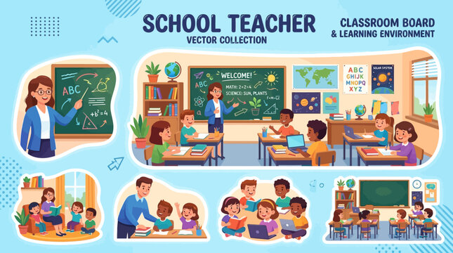 Female school teacher in classroom.