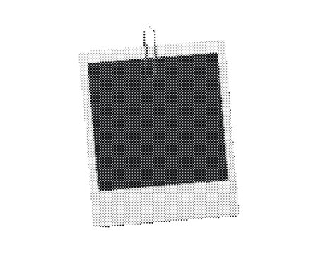Retro halftone empty photo frame with circle dots pattern vector illustration isolated on white background