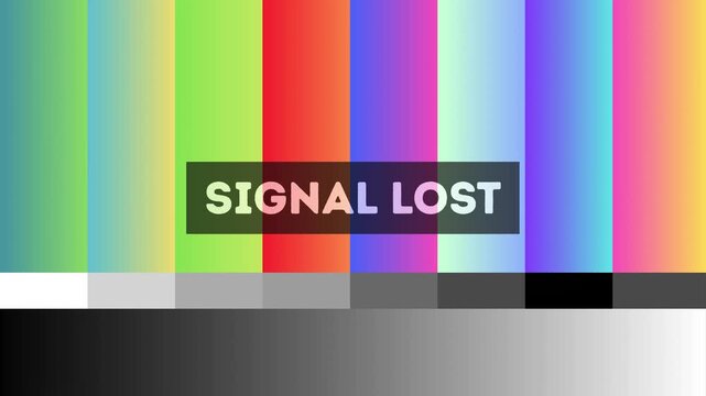 Vibrant screen displaying a no signal test pattern, indicating a broadcast error, technical difficulty, or lost television transmission