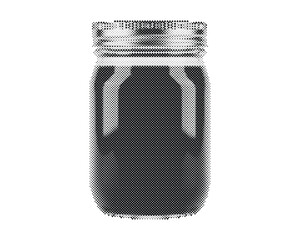 Retro halftone vector illustration of an empty glass jar with circle dot pattern isolated on white background © Scenic Vault 