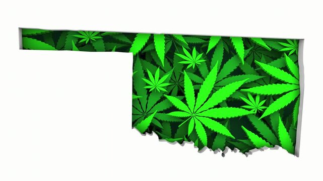 Oklahoma OK Map Marijuana Pot Leaves State Law CBD THC Pot Cannabis 3d Animation