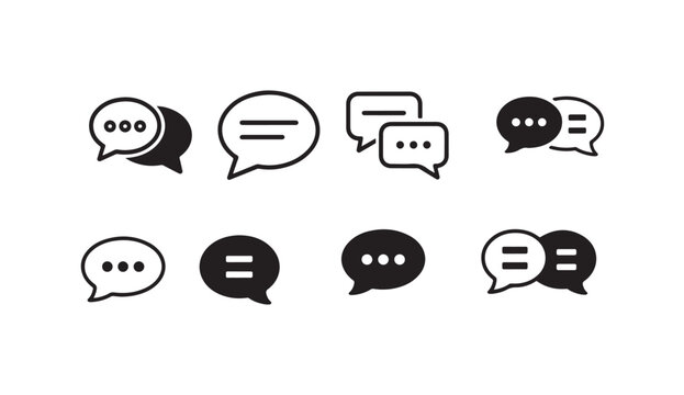 Speech bubble and chat message icon variety pack with outline and solid conversation graphic style.
