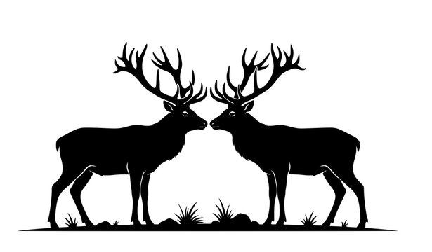 Facing deer stag silhouettes nature wildlife vector illustration
