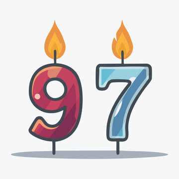 Number 97 Birthday Candles with Flames