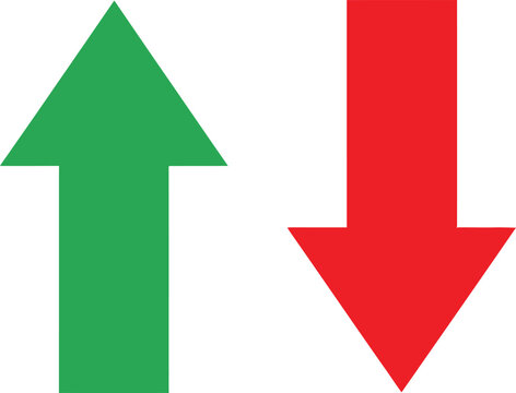 Green arrow pointing up and red arrow pointing down as opposite symbols