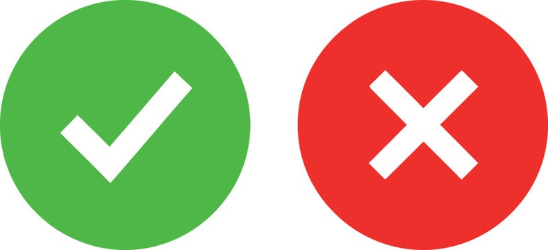 Green check mark and red cross sign icons for true or false choice