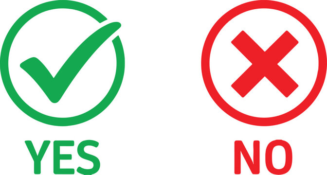 Green check mark yes and red cross mark no icons for survey and feedback
