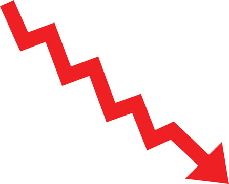 Red zigzag arrow pointing down representing a financial loss or negative business trend