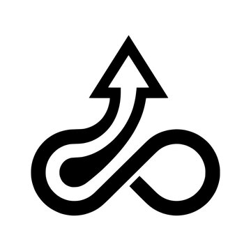 Minimalist black vector graphic showing an upward pointing arrow integrated into a flowing infinite loop design