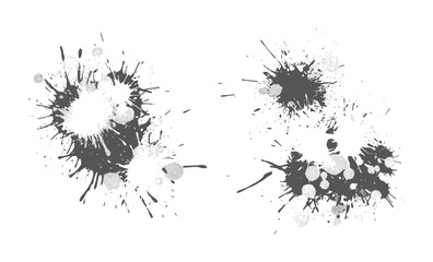 Fototapeta premium Dark grey ink splatters with halftone dots white splash paint