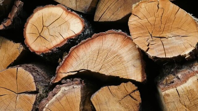 Stack of cut logs showing wood grain texture