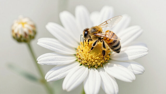 Honigbiene auf wei&szlig;er Bl&uuml;te Draufsicht Natur