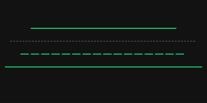 Horizontal lines in green and dashed gray on black background.