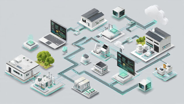 Isometric Illustration of Modern Data Center Infrastructure.